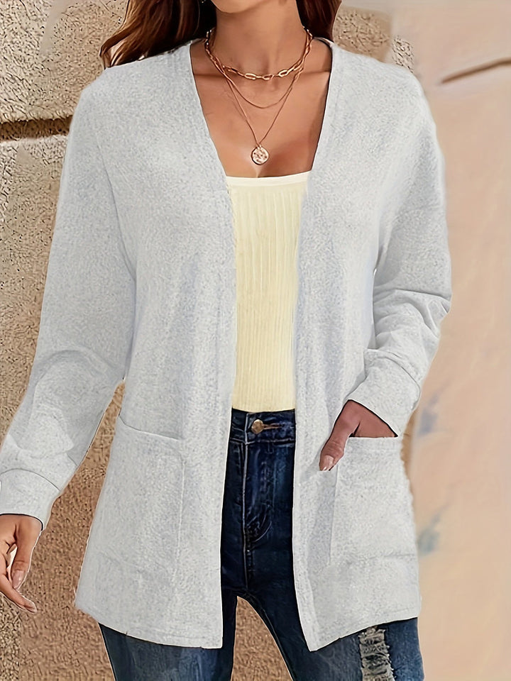 Women's plus size longline open front cardigan with pockets