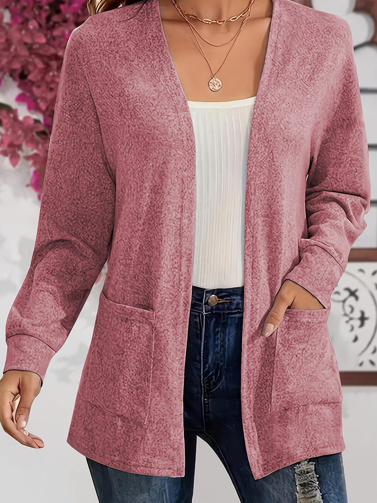 Women's plus size longline open front cardigan with pockets