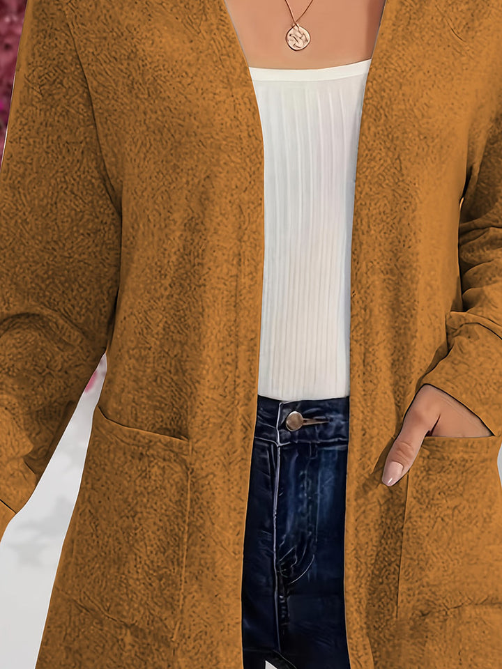 Women's plus size longline open front cardigan with pockets