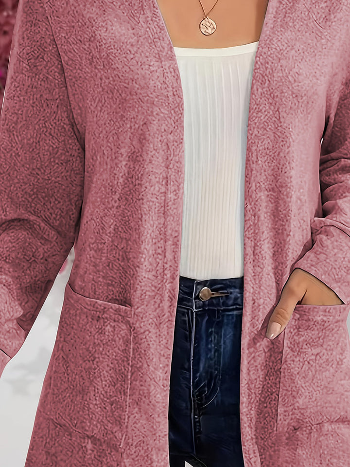 Women's plus size longline open front cardigan with pockets