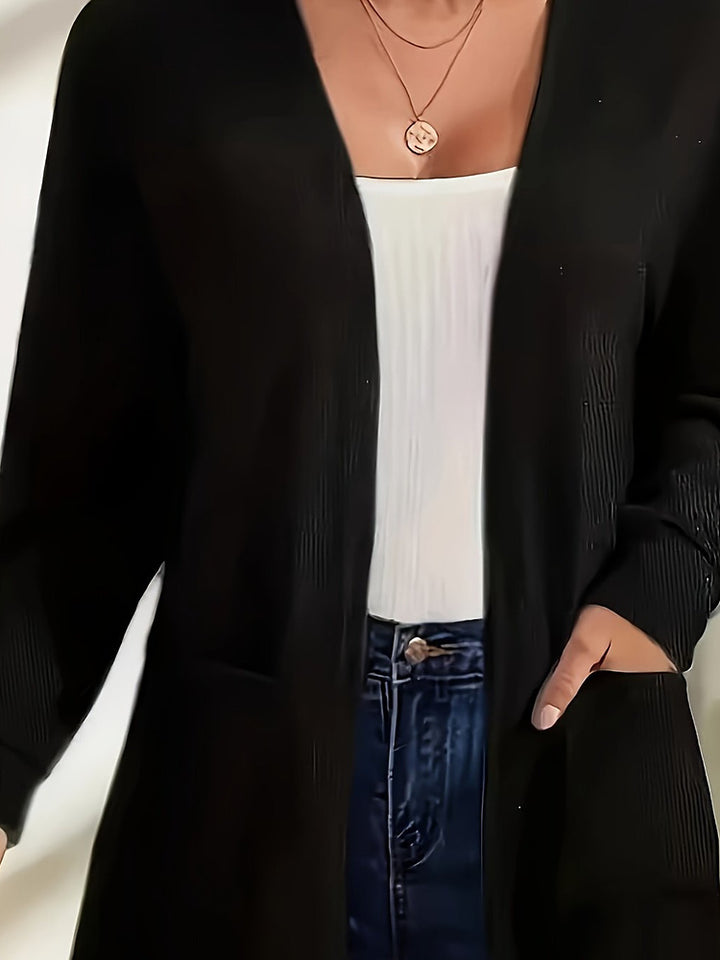 Women's plus size longline open front cardigan with pockets