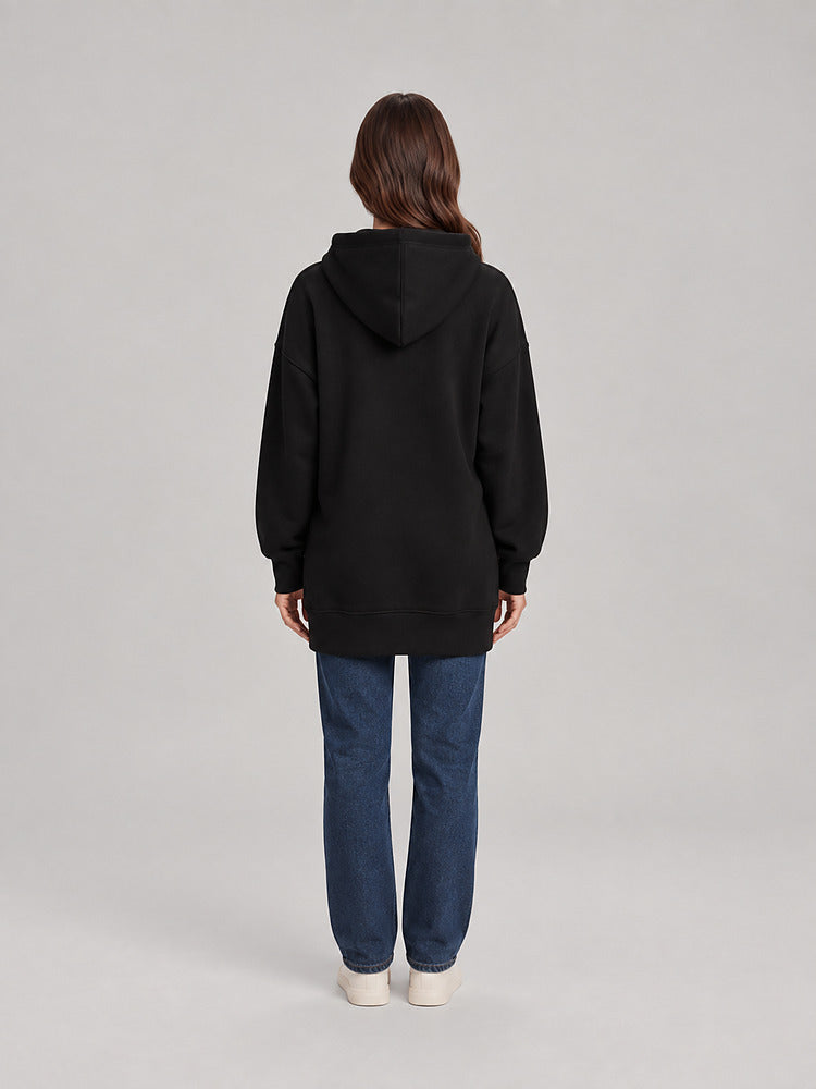 Women's longline hooded sweatshirt dress with plush lining