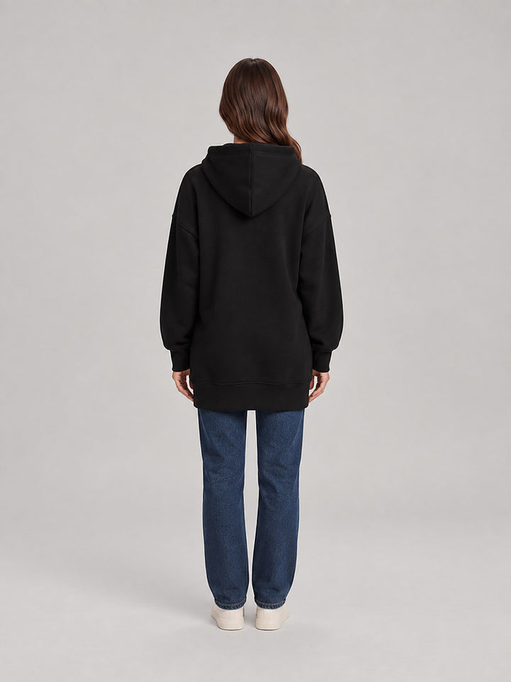 Women's longline hooded sweatshirt dress with plush lining