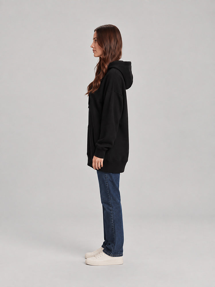 Women's longline hooded sweatshirt dress with plush lining