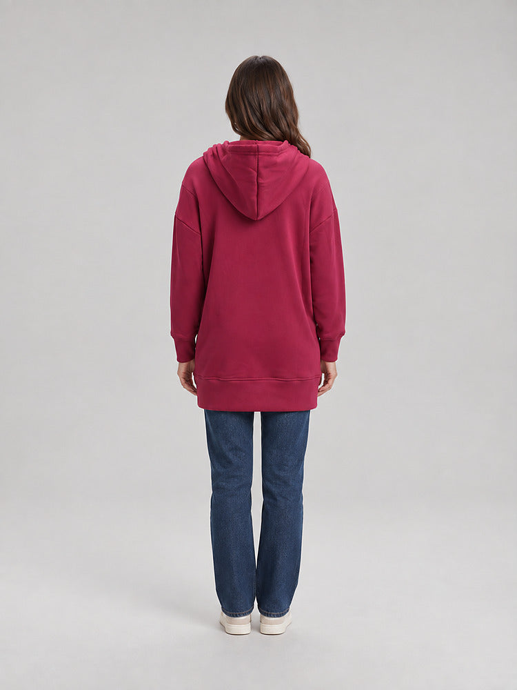 Women's longline hooded sweatshirt dress with plush lining