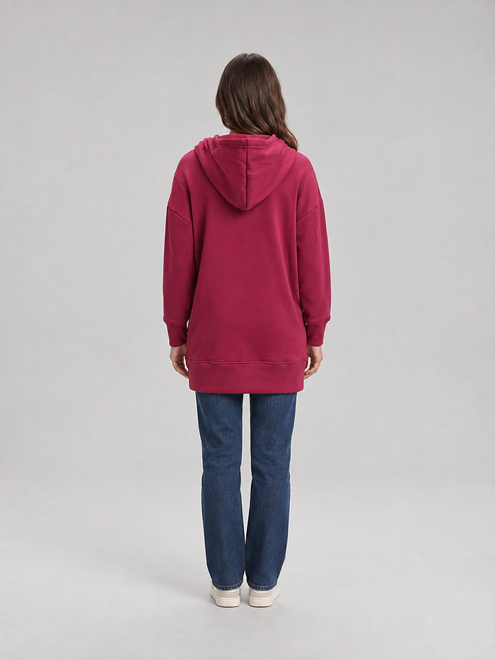Women's longline hooded sweatshirt dress with plush lining