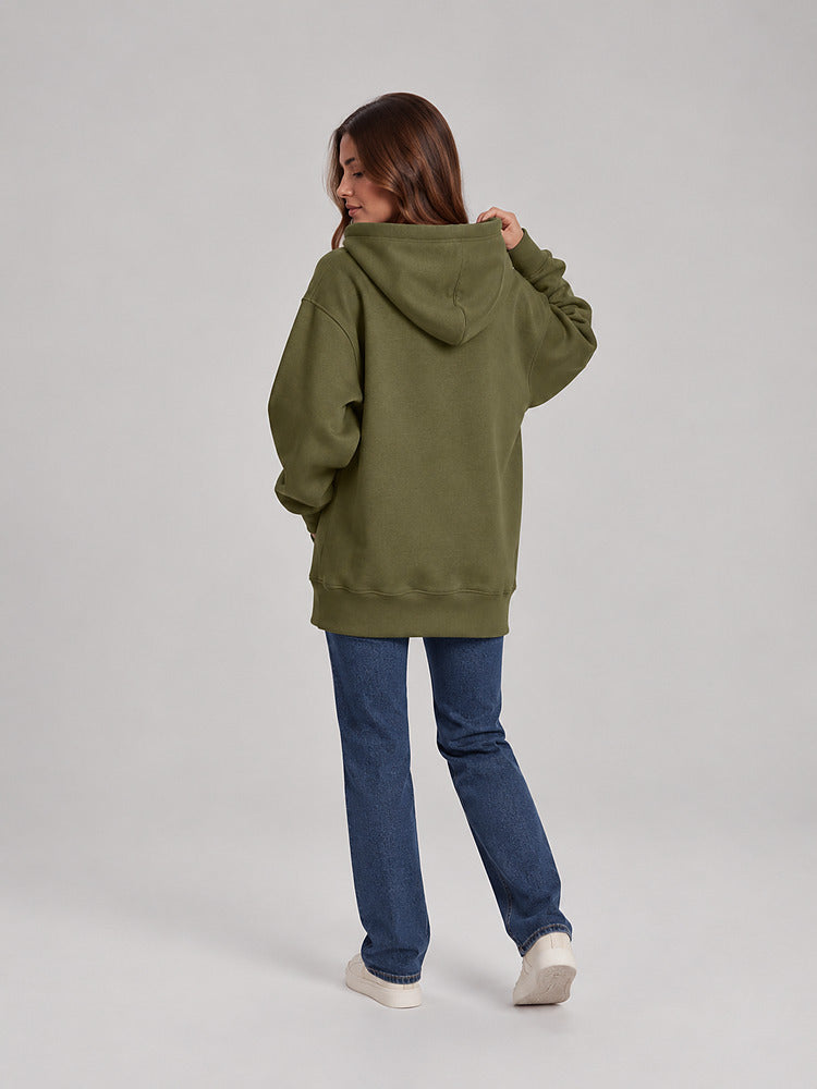 Women's longline hooded sweatshirt dress with plush lining