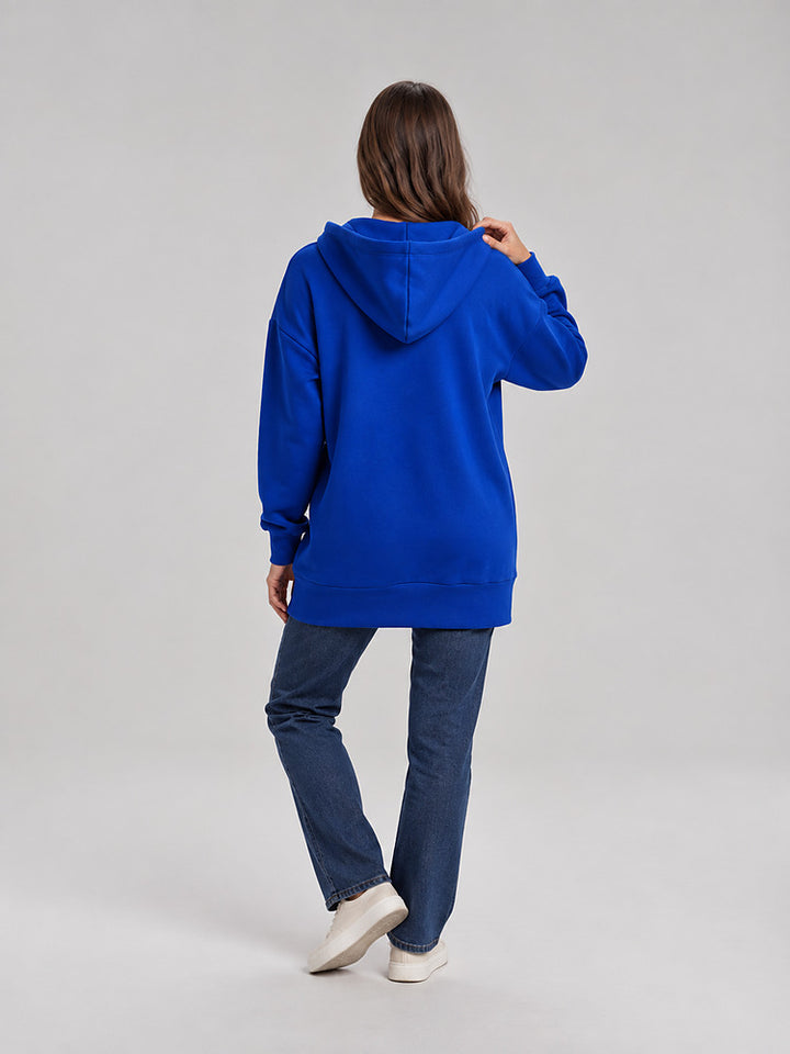 Women's longline hooded sweatshirt dress with plush lining
