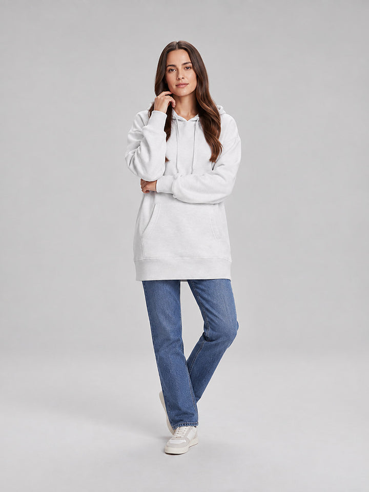 Women's longline hooded sweatshirt dress with plush lining in white