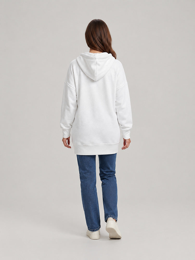 Women's longline hooded sweatshirt dress with plush lining