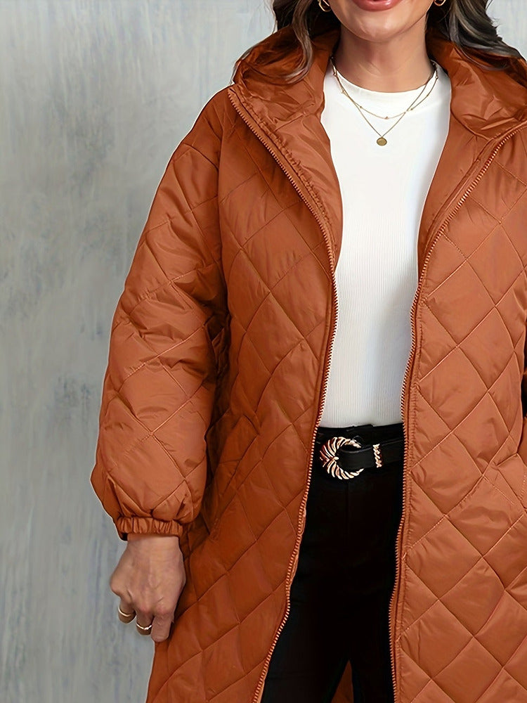 Women's plus size longline quilted hooded coat