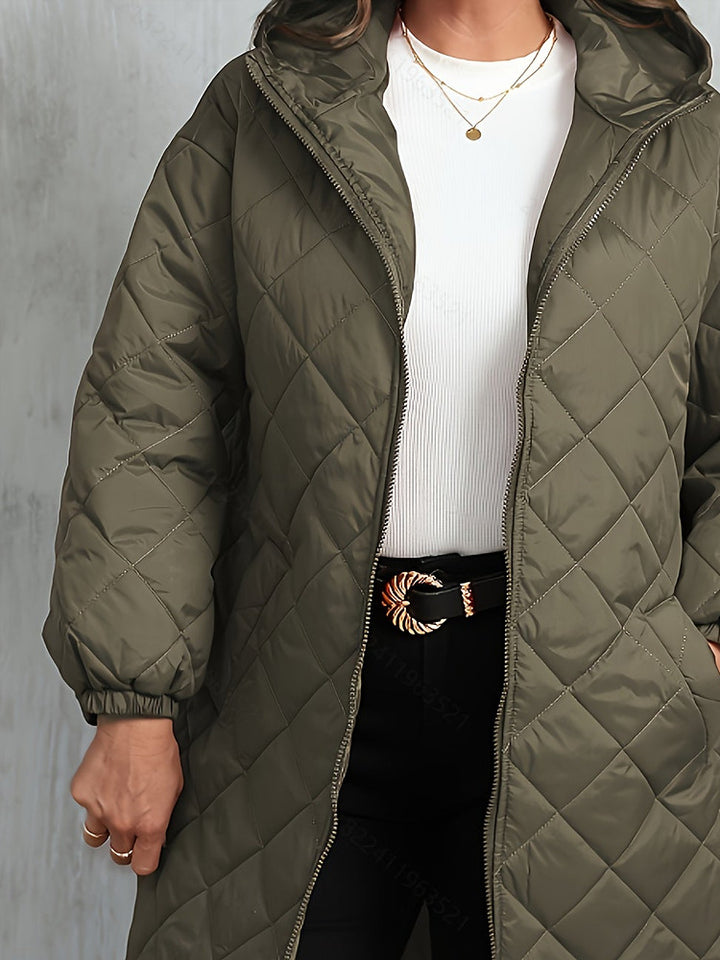 Women's plus size longline quilted hooded coat