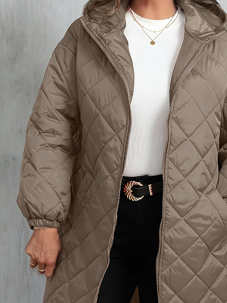 Women's plus size longline quilted hooded coat