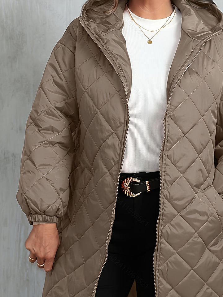 Women's plus size longline quilted hooded coat