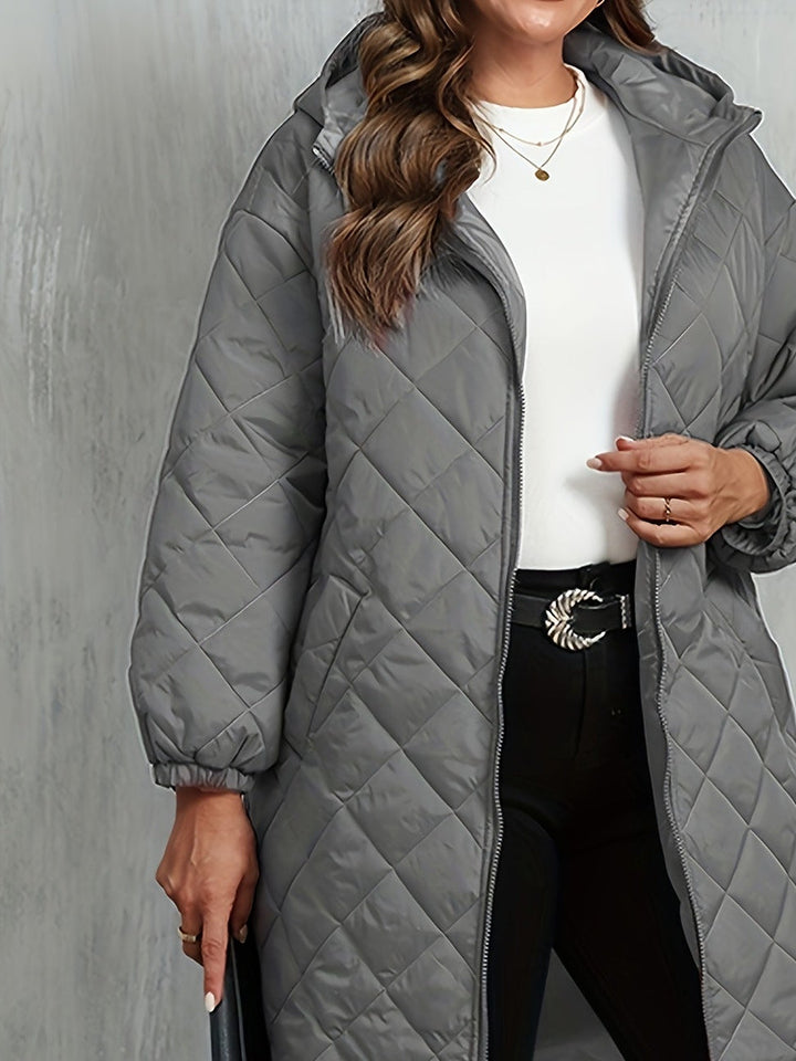 Women's plus size longline quilted hooded coat