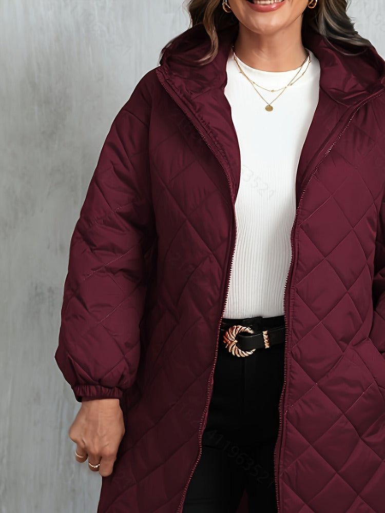 Women's plus size longline quilted hooded coat