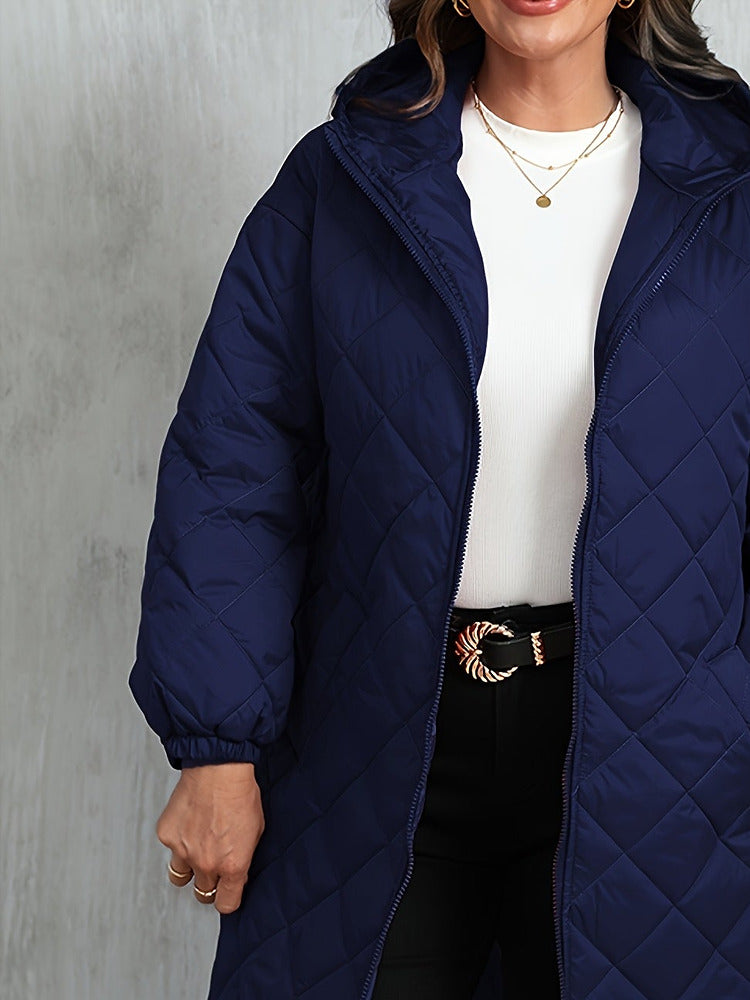 Women's plus size longline quilted hooded coat