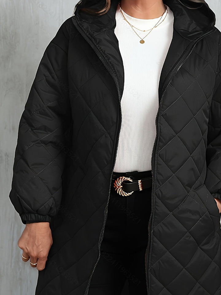 Women's plus size longline quilted hooded coat