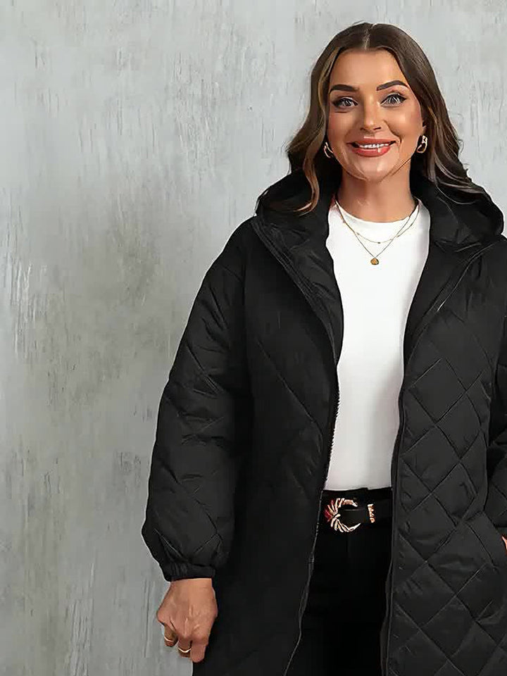 Women's plus size longline quilted hooded coat