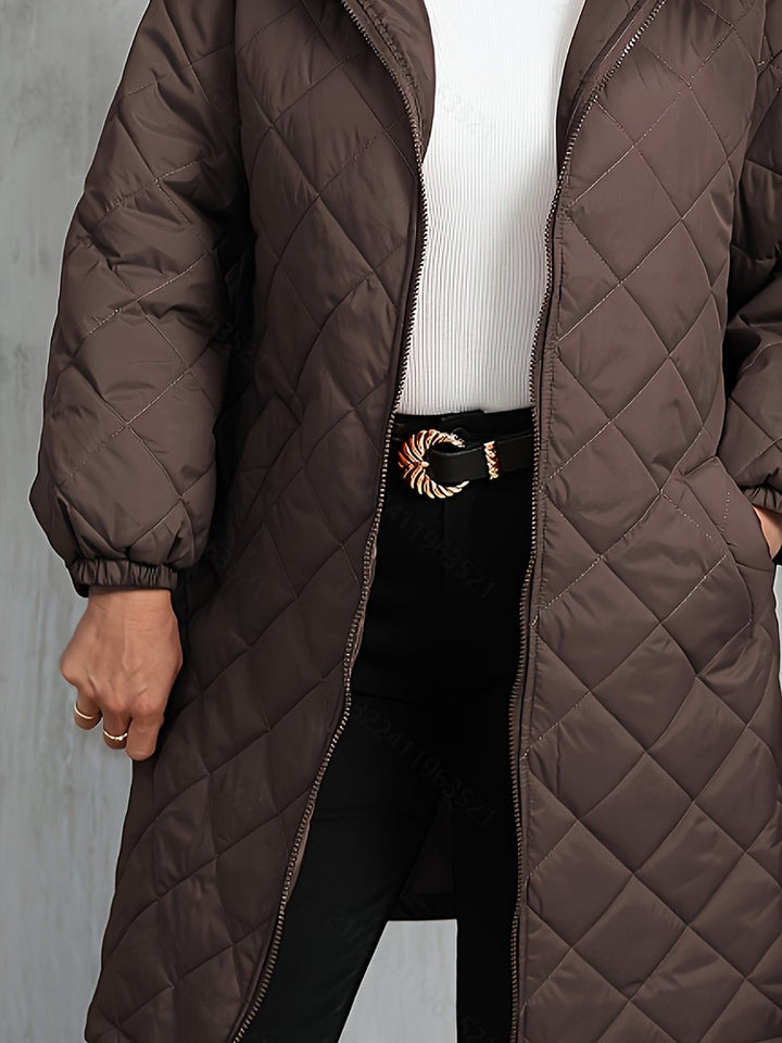 Women's plus size longline quilted hooded coat