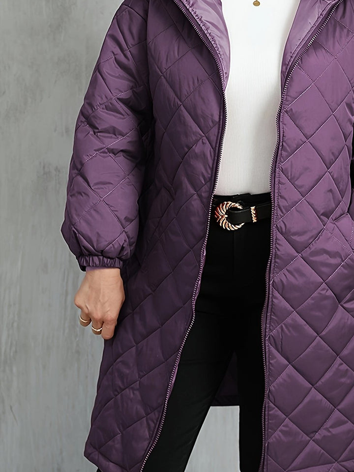 Women's plus size longline quilted hooded coat