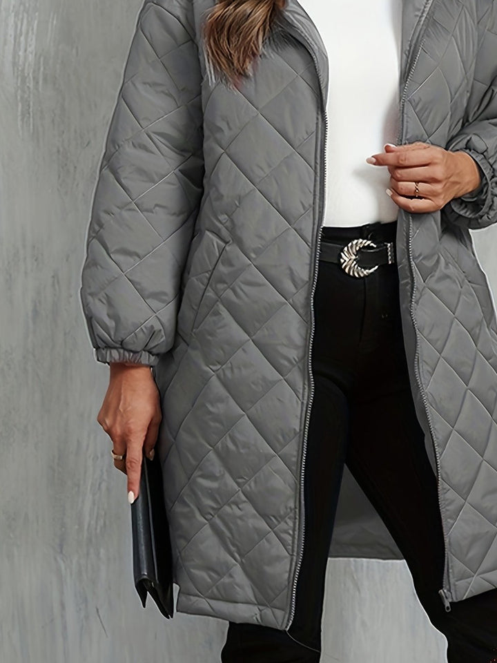 Women's plus size longline quilted hooded coat