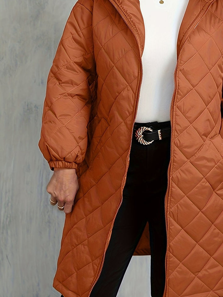 Women's plus size longline quilted hooded coat