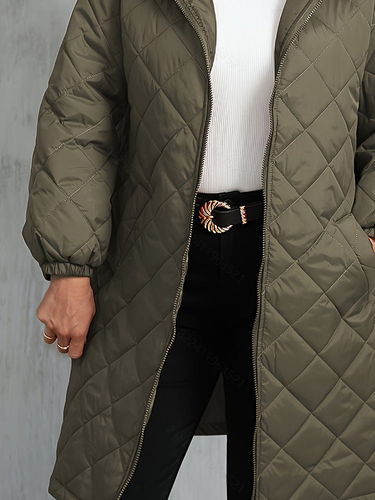 Women's plus size longline quilted hooded coat