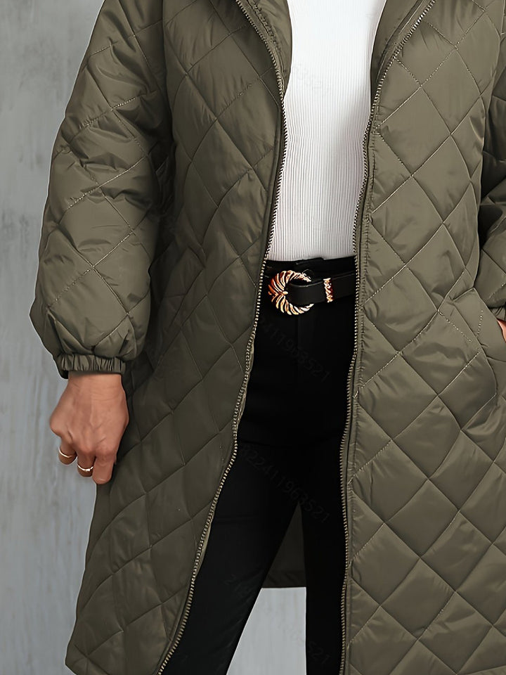 Women's plus size longline quilted hooded coat