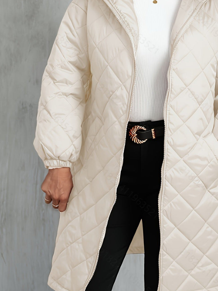 Women's plus size longline quilted hooded coat