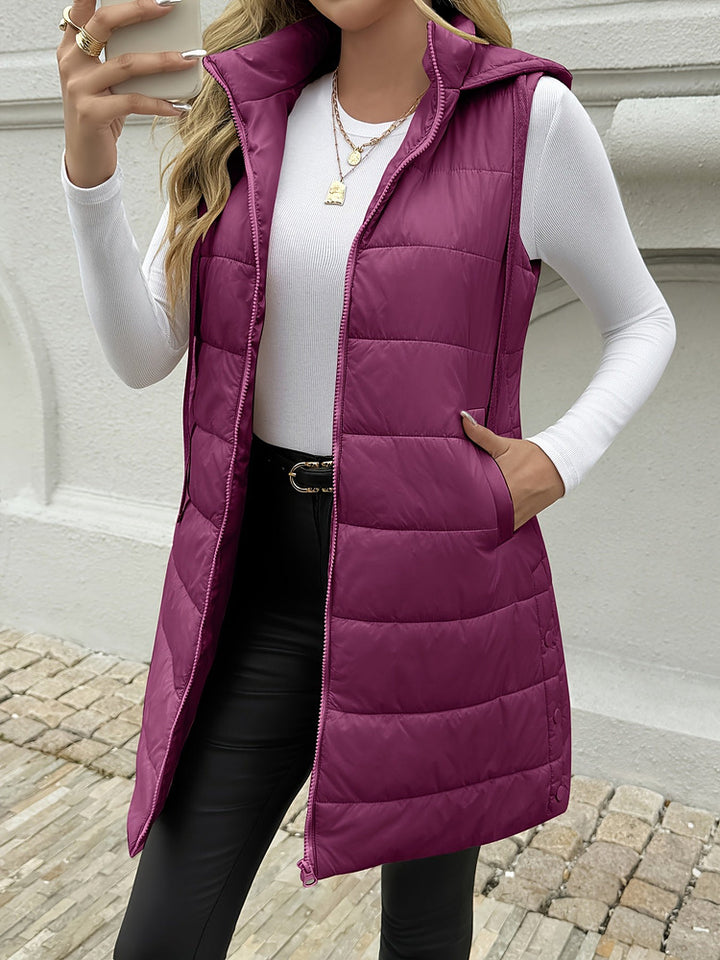 Women's plus size longline hooded quilted gilet