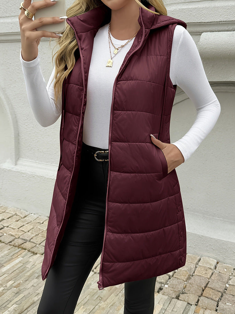 Women's plus size longline hooded quilted gilet