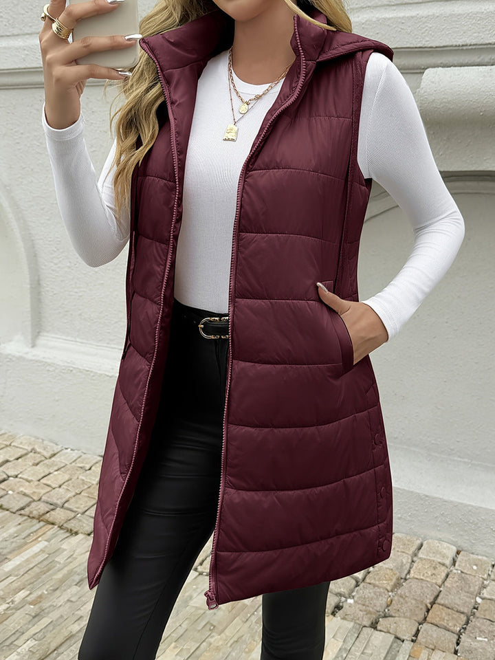 Women's plus size longline hooded quilted gilet