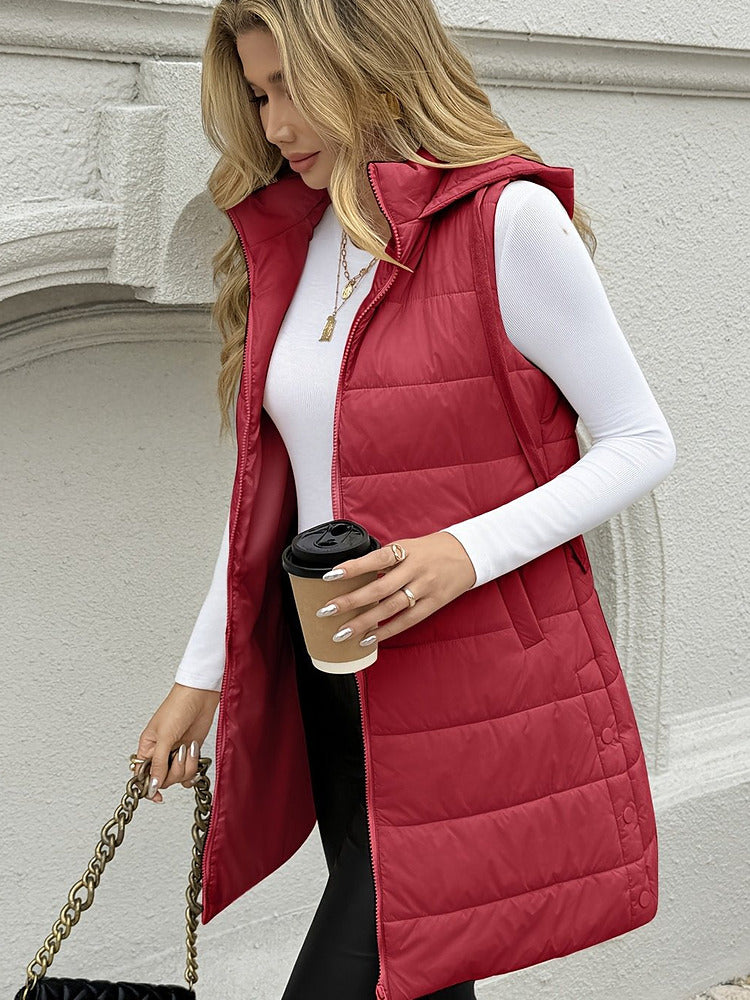 Women's plus size longline hooded quilted gilet