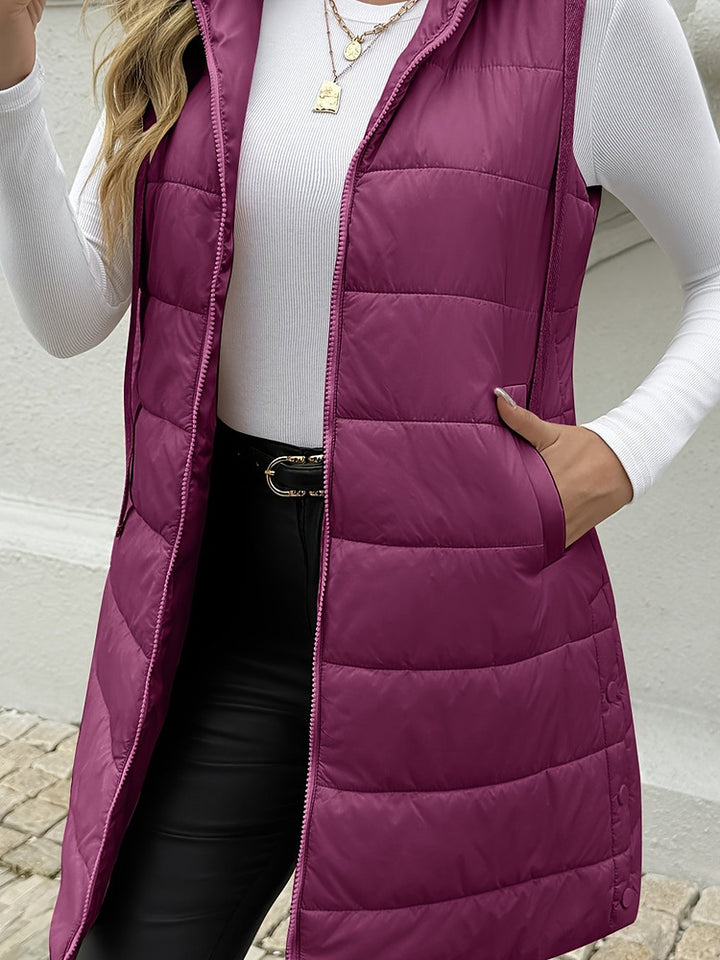 Women's plus size longline hooded quilted gilet