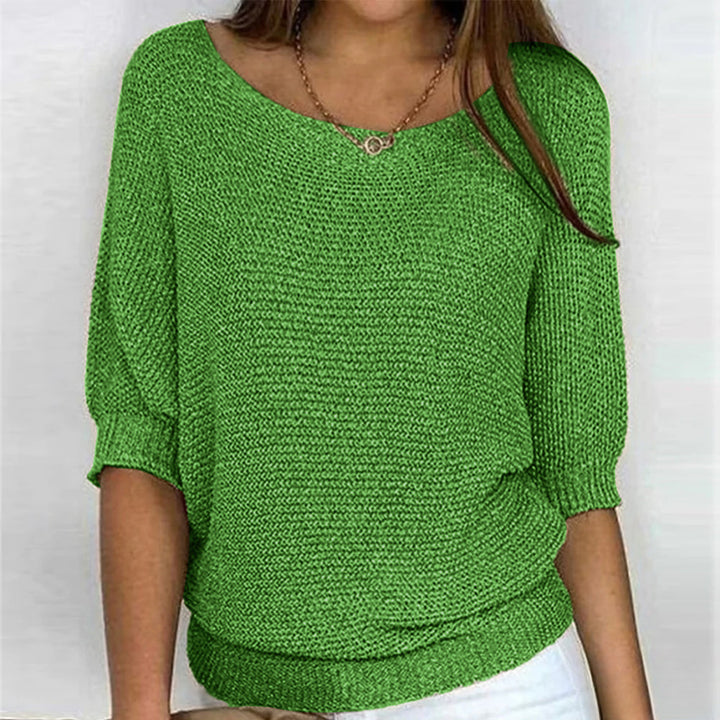 Women's Loose Knit Jumper with 3/4 Sleeves - green