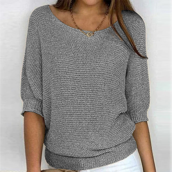 Women's Loose Knit Jumper with 3/4 Sleeves - grey
