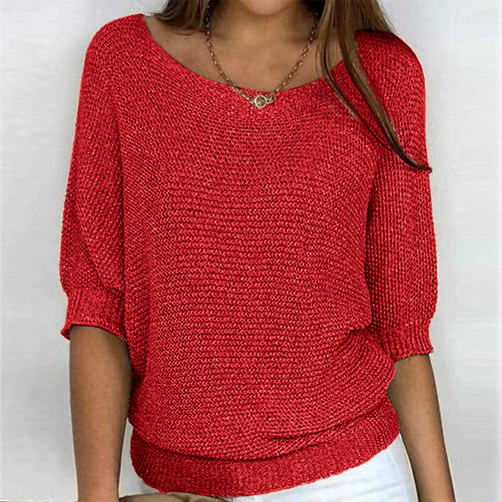 Women's Loose Knit Jumper with 3/4 Sleeves - red