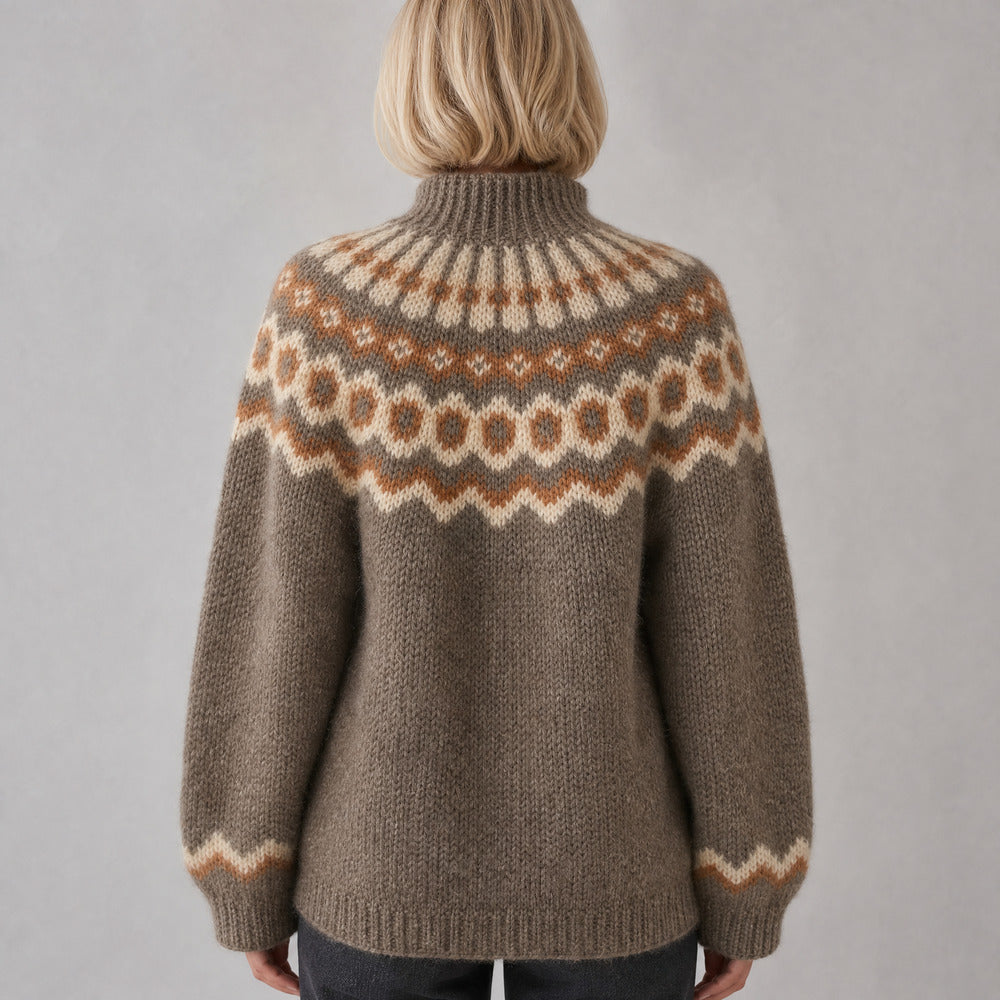 Women's Nordic Pattern Knit Jumper - khaki, back view