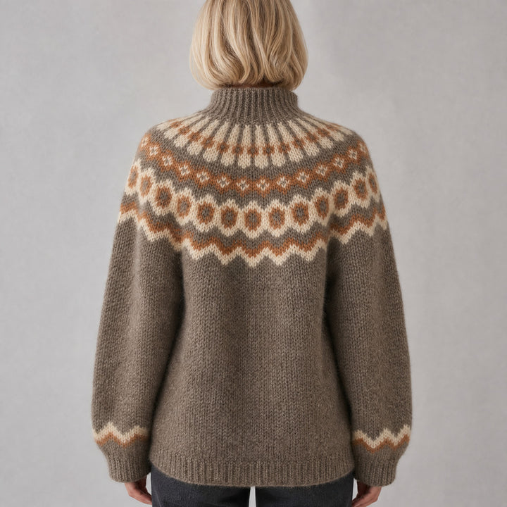 Women's Nordic Pattern Knit Jumper - khaki, back view