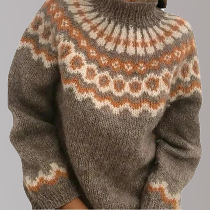 Women's Nordic Pattern Knit Jumper - khaki