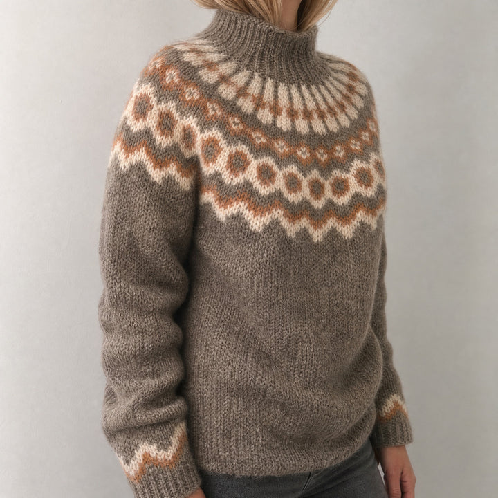 Women's Nordic Pattern Knit Jumper - khaki, side view