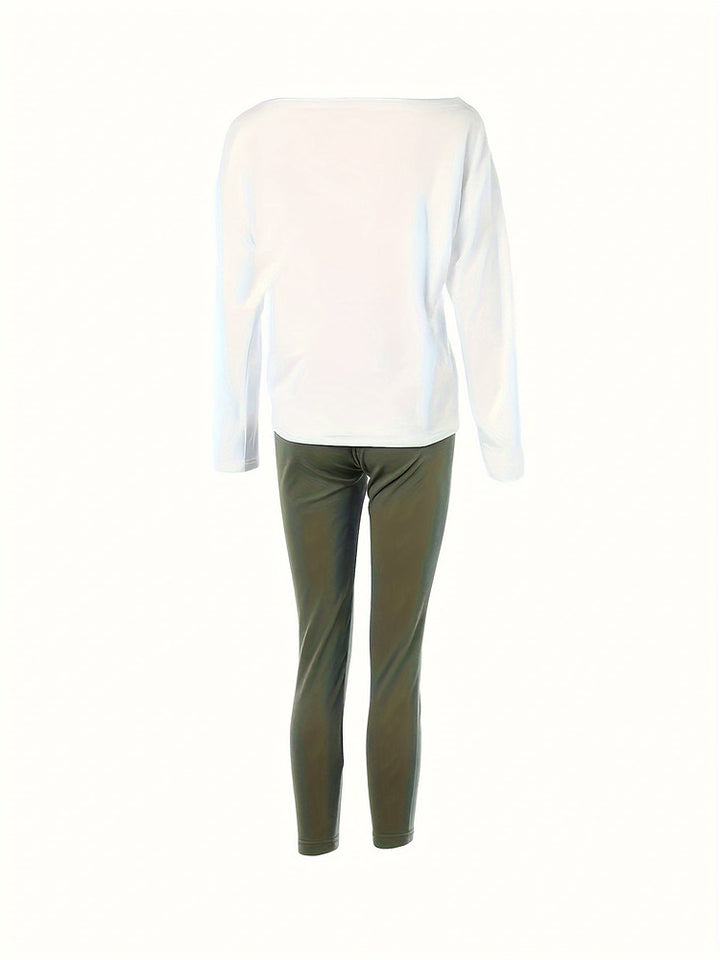 Women's off-shoulder slogan top and jogger two-piece set