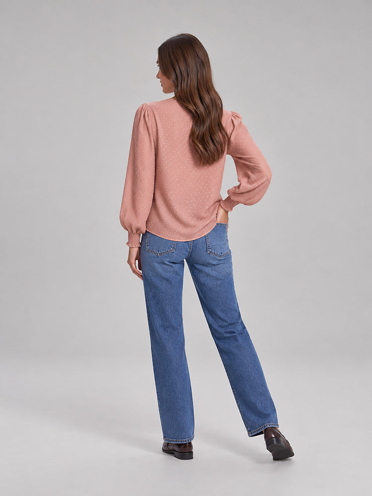 Women's blouse with an openwork front panel and long sleeves