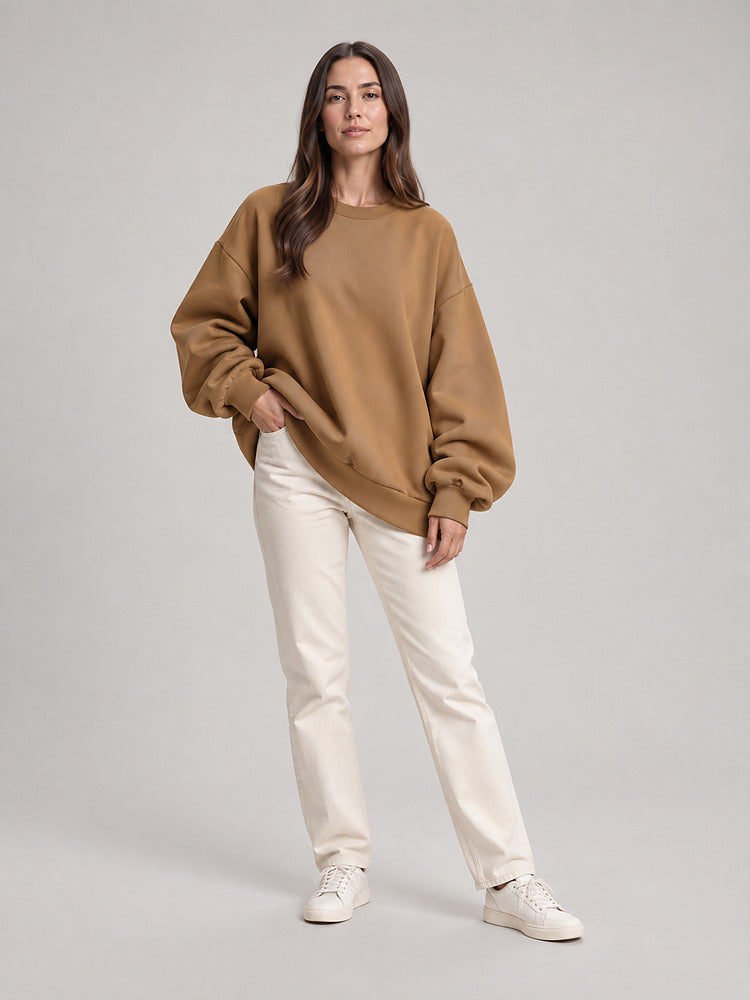 Women's oversized crew neck sweatshirt in brown