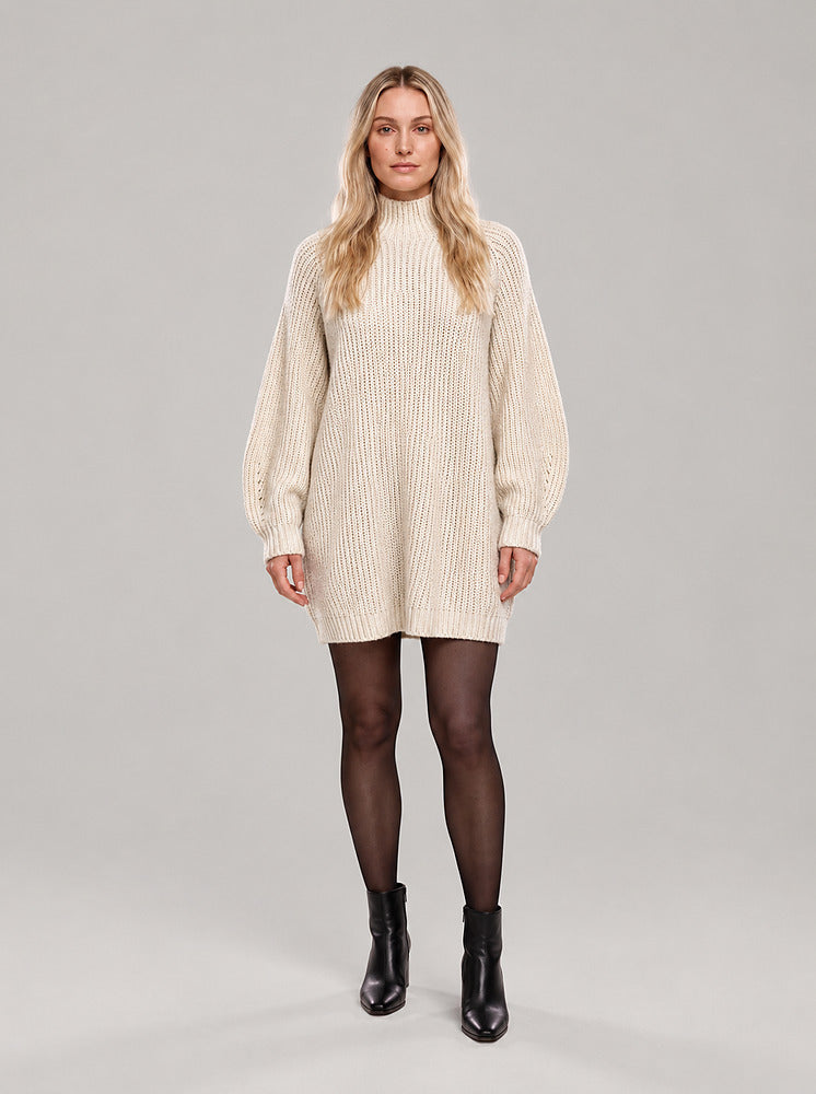 Women's oversized high neck jumper in a deep ribbed knit in beige