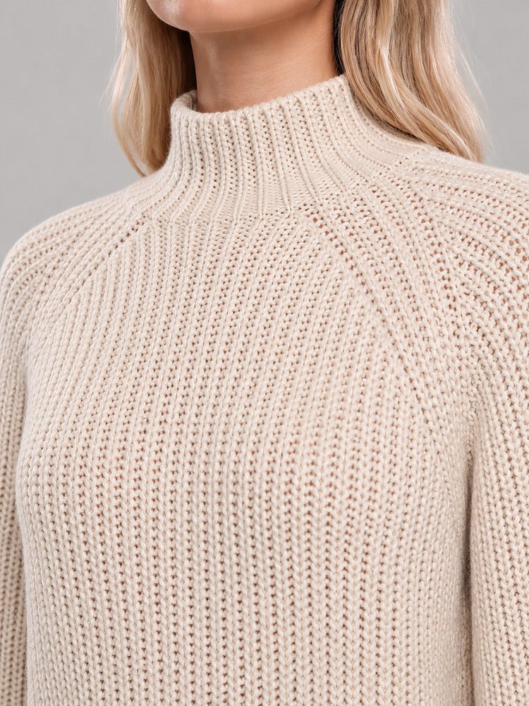 Women's oversized high neck jumper in a deep ribbed knit
