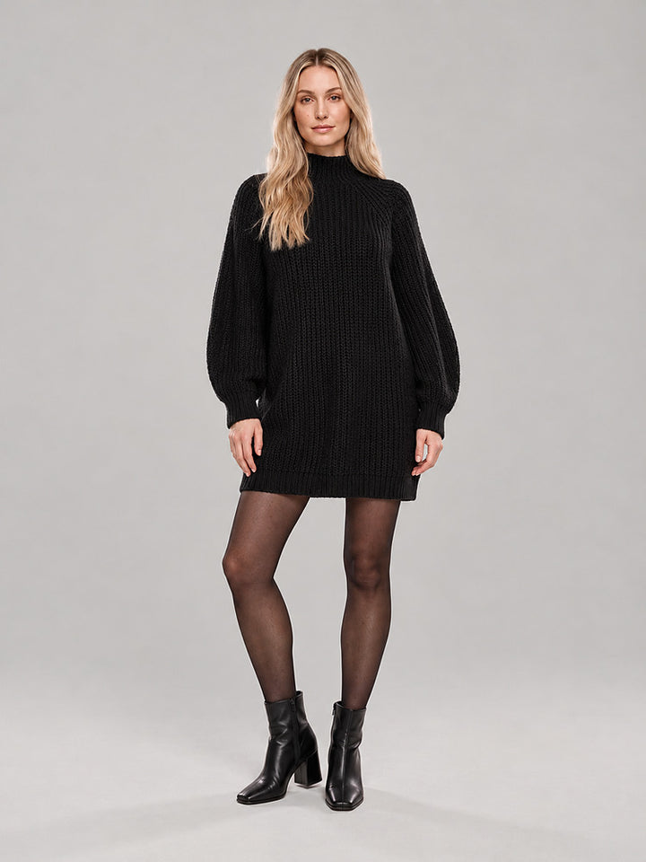 Women's oversized high neck jumper in a deep ribbed knit in black