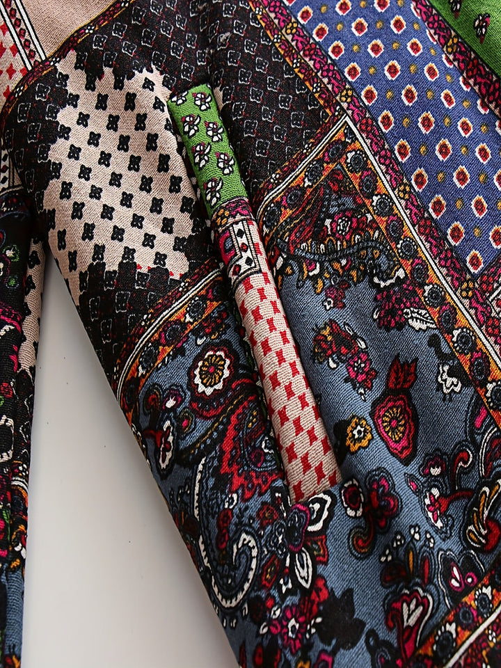 Women's plus size patchwork print hooded coat with plush lining