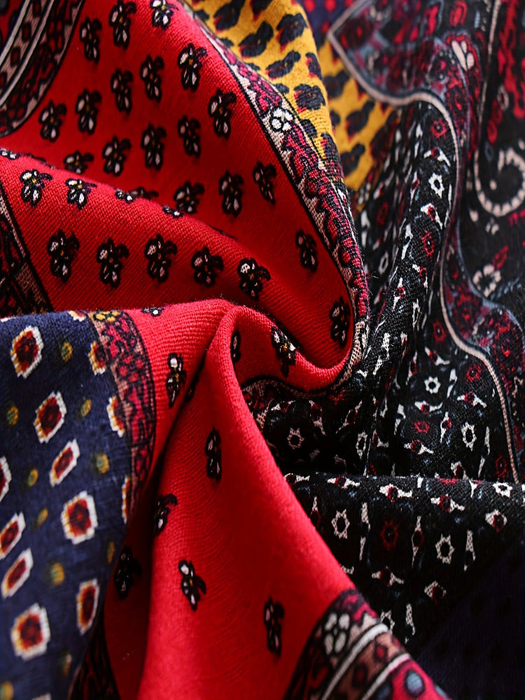 Women's plus size patchwork print hooded coat with plush lining